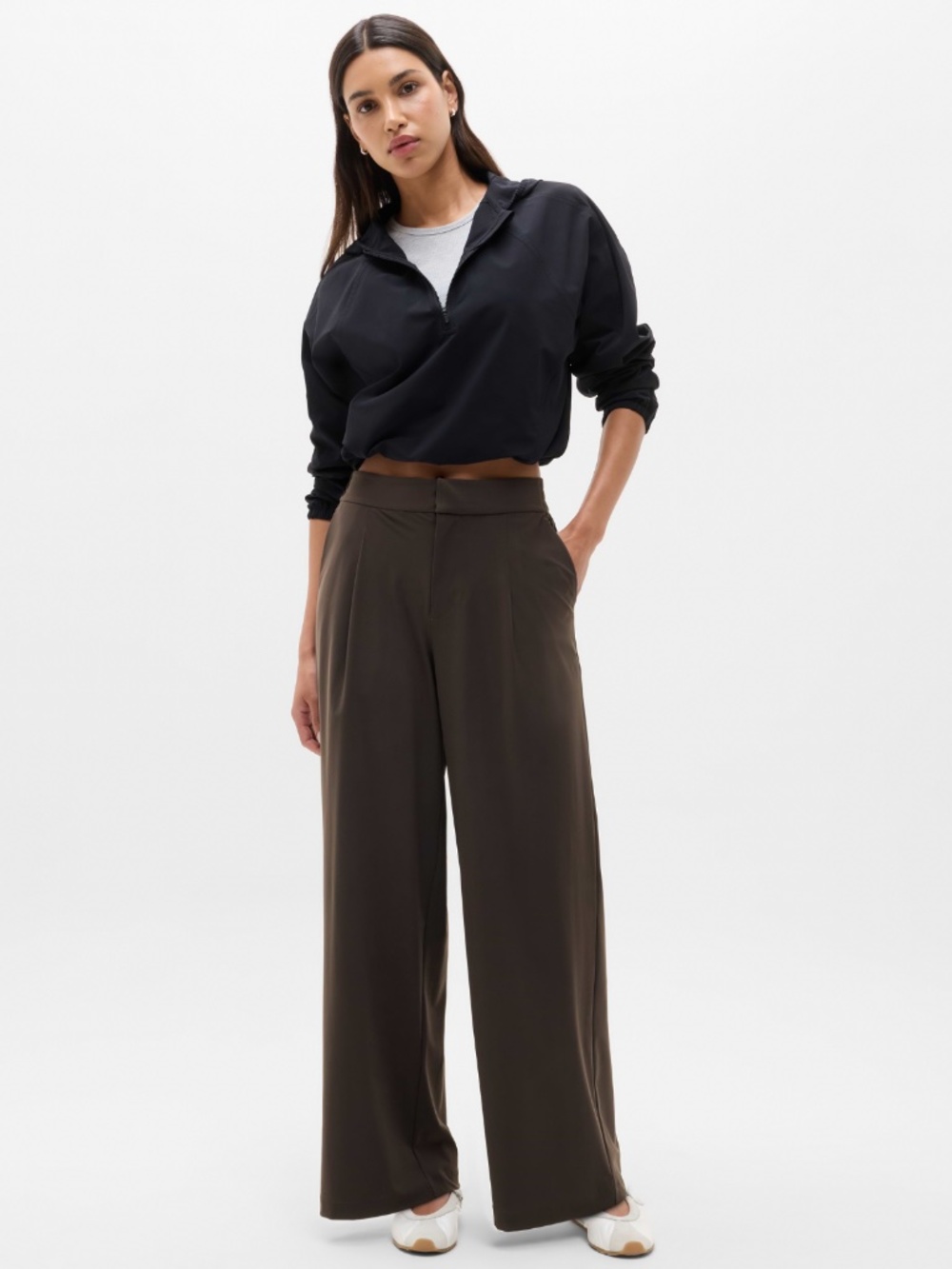 Athleta Pinnacle High Rise Trouser Truffle Brown Size 8 Wide Leg